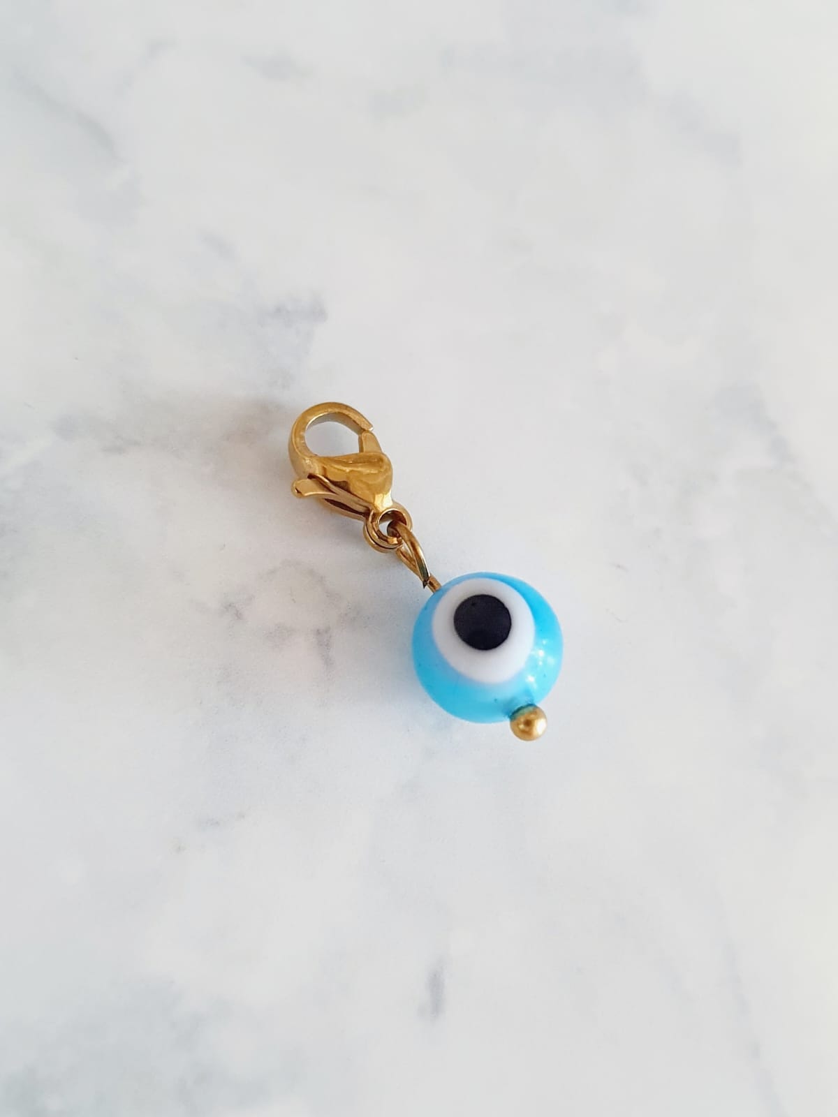 Charm oeil turc rond - doré / bleu ciel