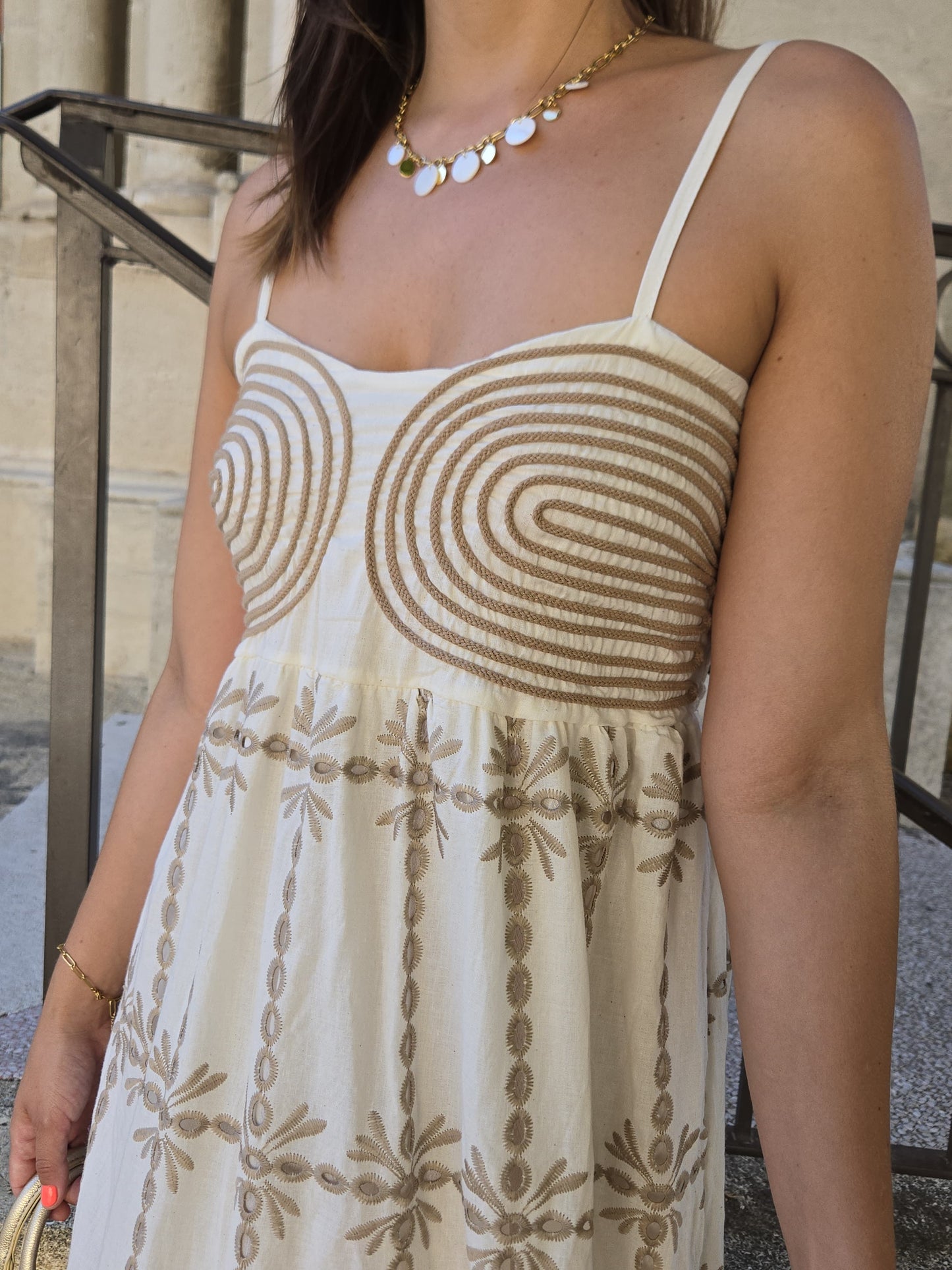 Robe longue à motifs - beige