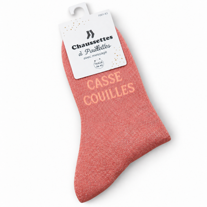 Chaussettes pailletées à message CASSE COUILLES | Couleur aléatoire