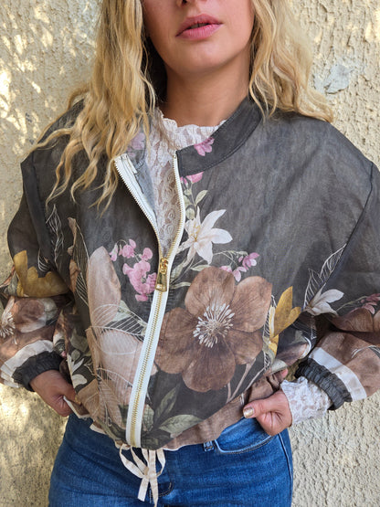 Blouson fleuri kaki