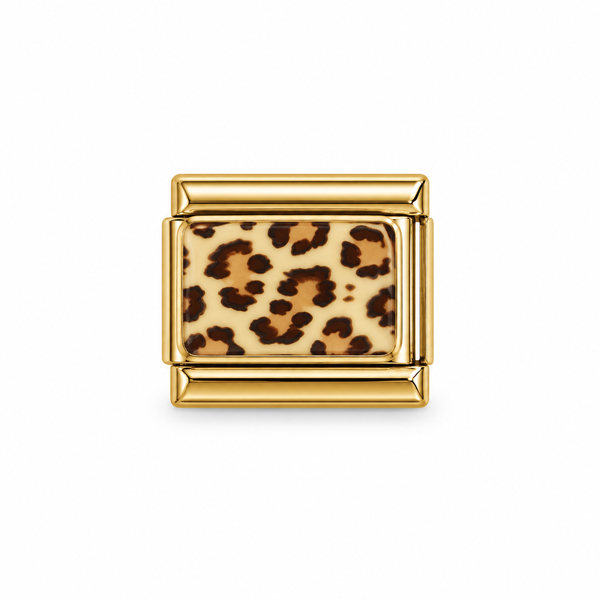 Charm italien léopard fond beige modèle 1 - doré