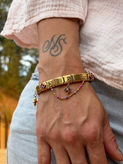 Bracelet italien Fiorella | bleu rose mauve