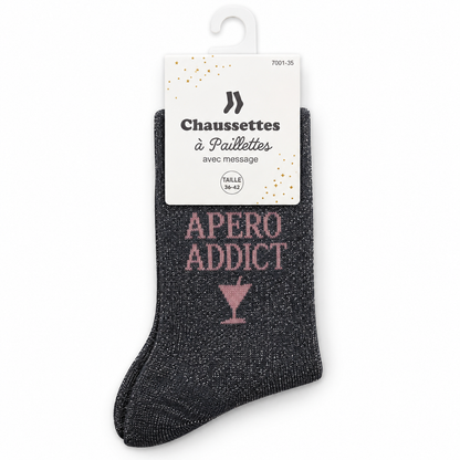 Chaussettes pailletées à message APÉRO ADDICT | COULEUR ALÉATOIRE