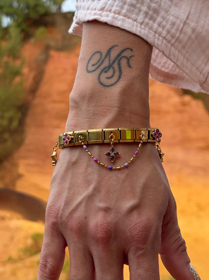 Bracelet italien Fiorella | bleu rose mauve