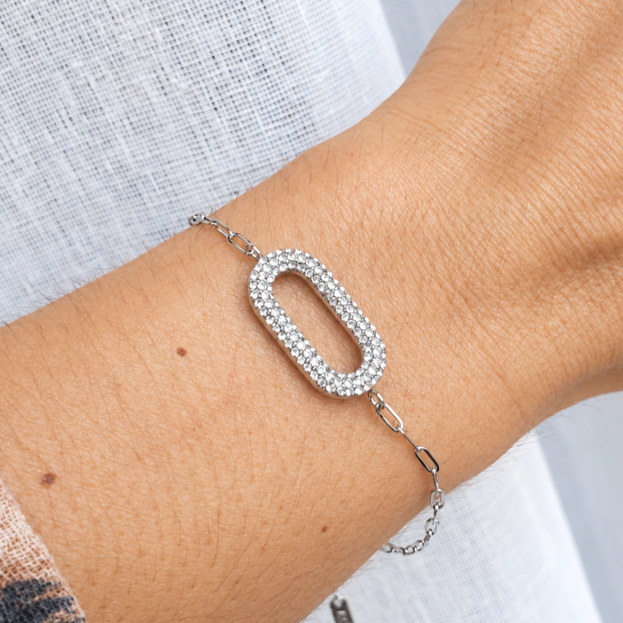 Bracelet breloque zircons chaîne à maillons - argenté