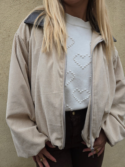 Blouson oversize beige en velours côtelé