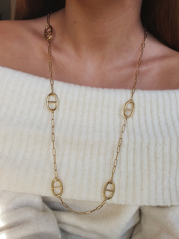 Sautoir grosses breloques maille marine - doré