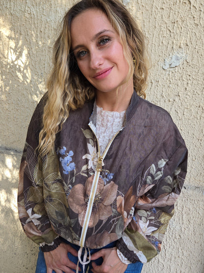 Blouson fleuri kaki