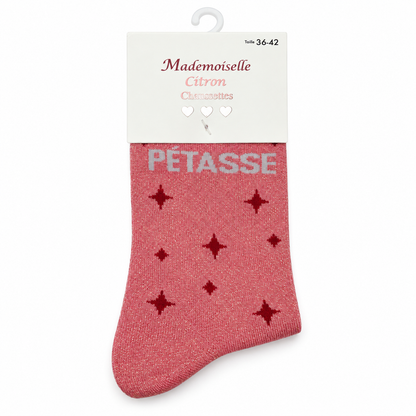 Chaussettes pailletées à message PÉTASSE étoiles | Couleur aléatoire
