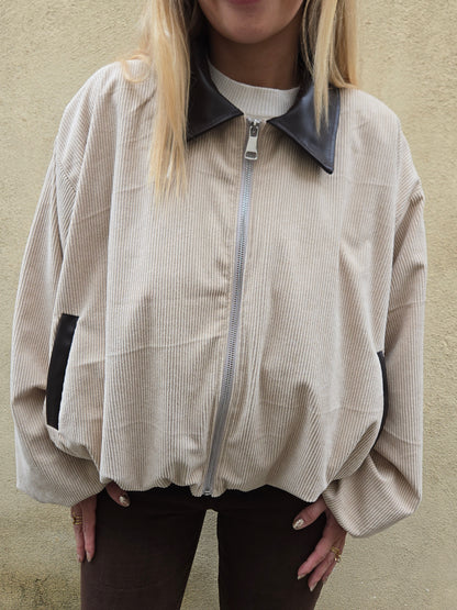 Blouson oversize beige en velours côtelé