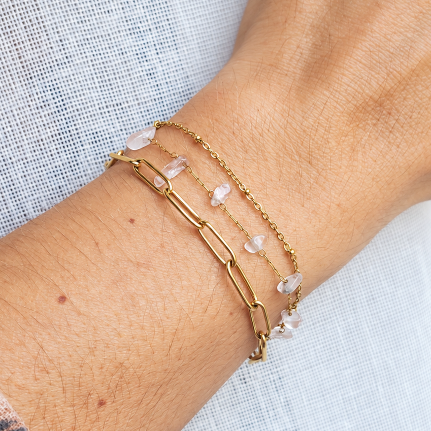Bracelet triple rangs - perles quartz