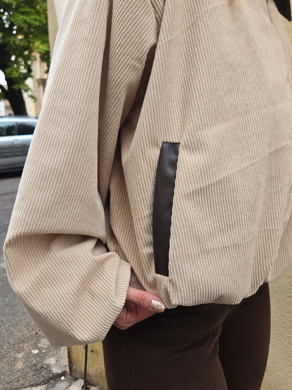 Blouson oversize beige en velours côtelé