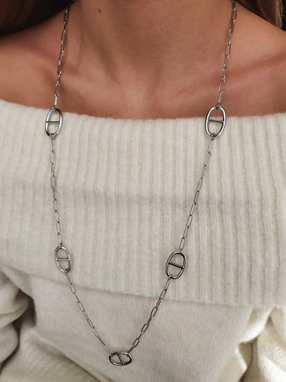 Sautoir maille marine chaîne à maillons  - argenté