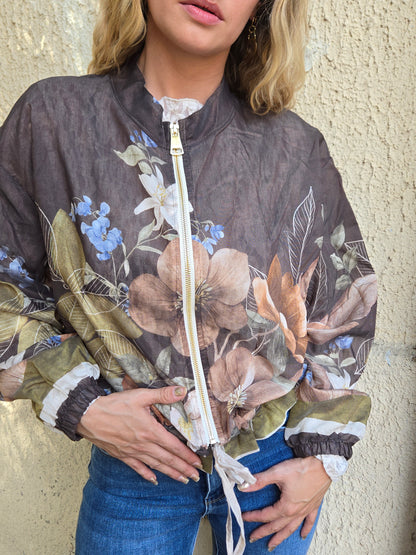 Blouson fleuri kaki