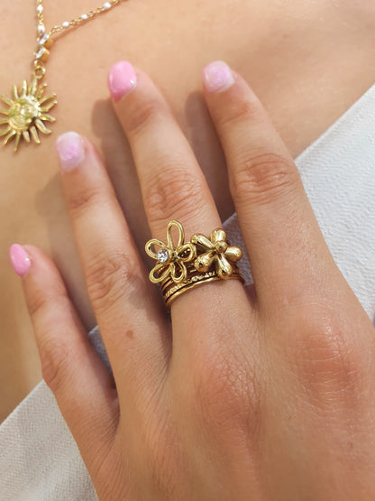 Bague duo de fleurs - doré