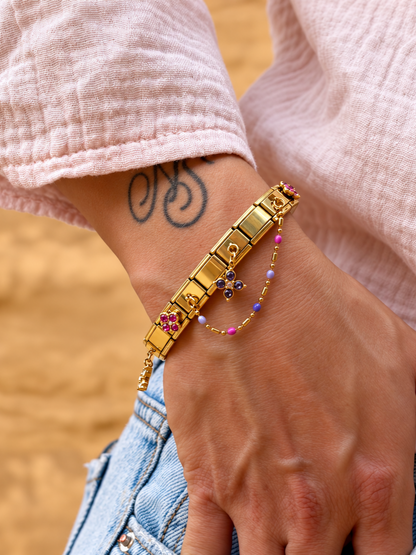Bracelet italien Fiorella | bleu rose mauve