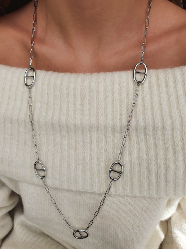 Sautoir maille marine chaîne à maillons  - argenté