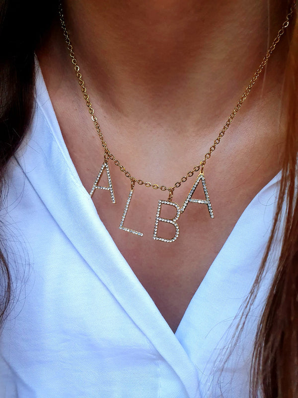 Collier prénom Bold personnalisé strass - doré