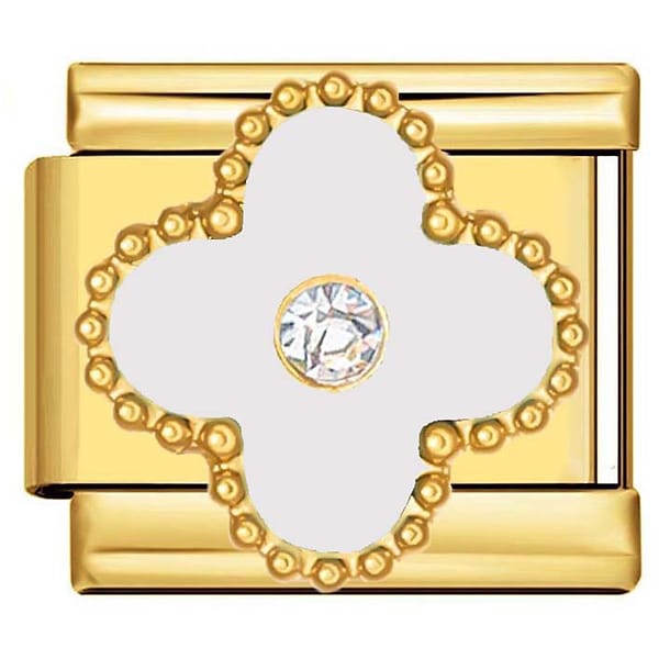 Charm italien trèfle blanc strass