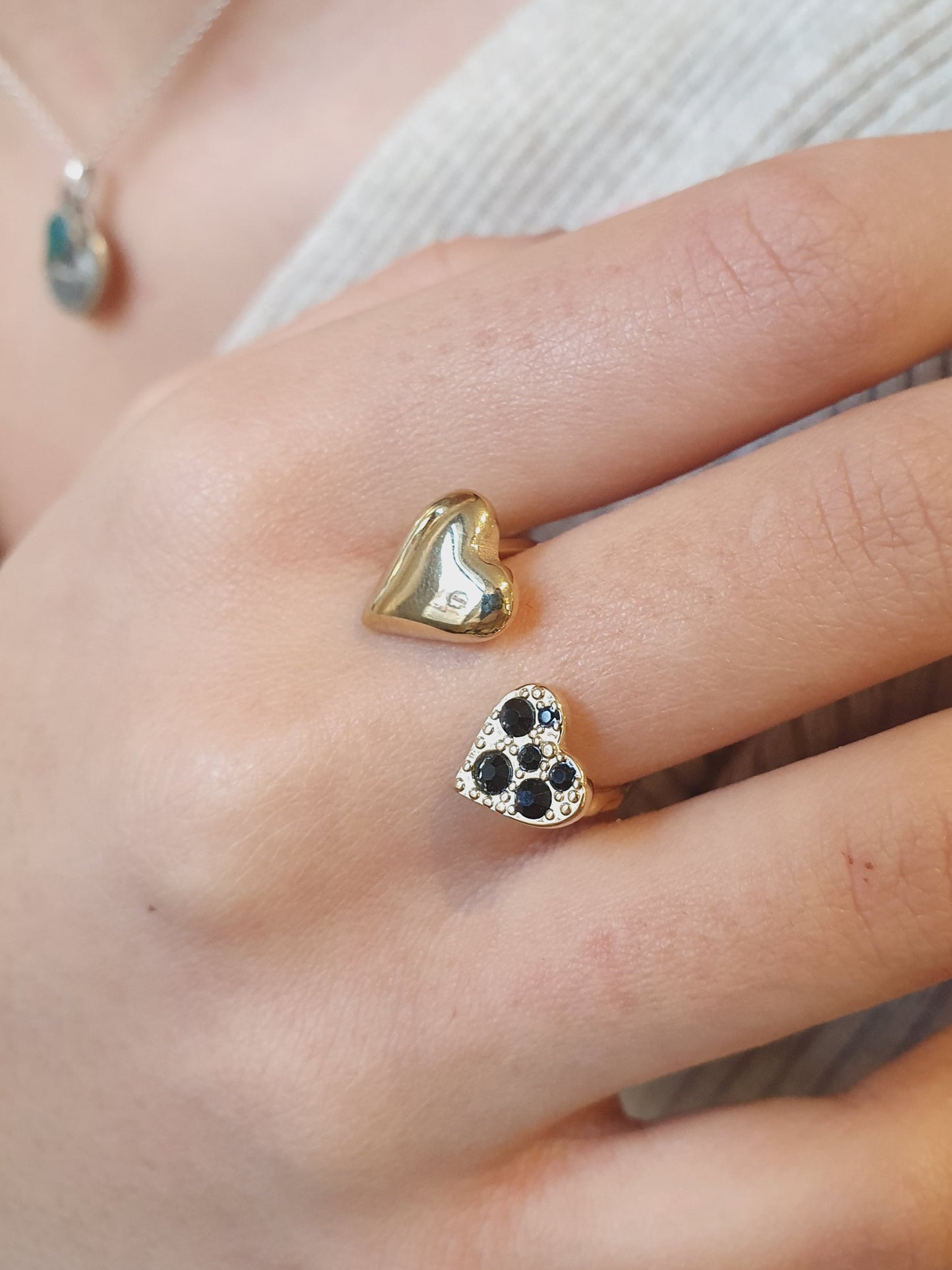 Bague double cœur - doré/noir