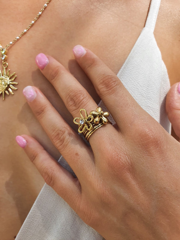 Bague duo de fleurs - doré
