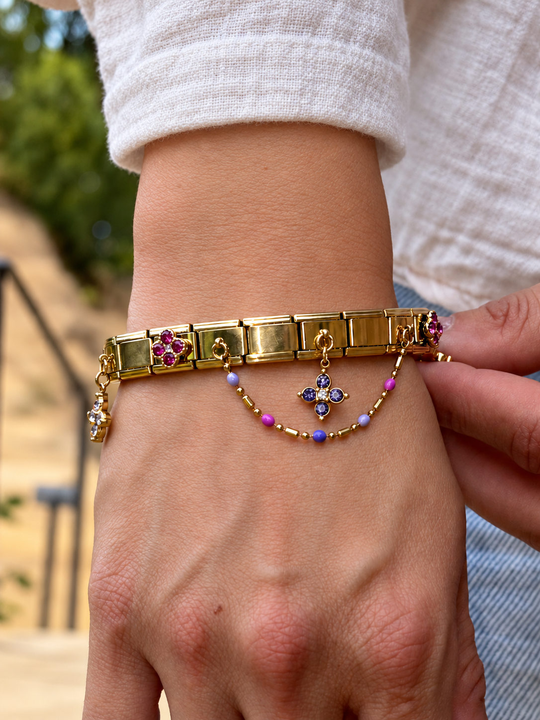 Bracelet italien Fiorella | bleu rose mauve