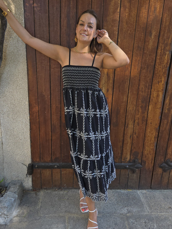 Robe longue à motifs - noir