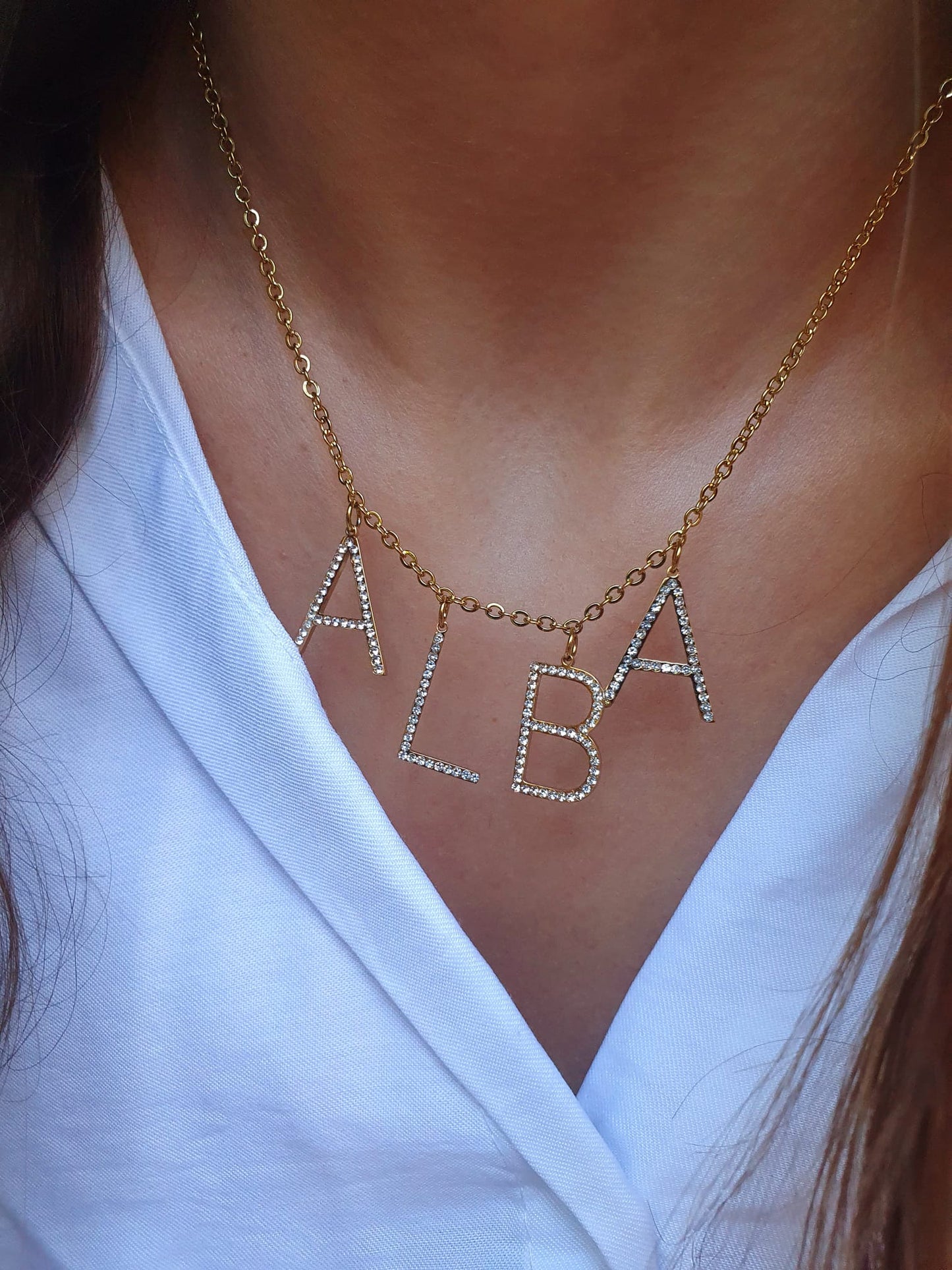 Collier prénom Bold personnalisé strass - doré
