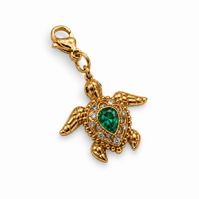 Charm Tortue zircon vert - doré