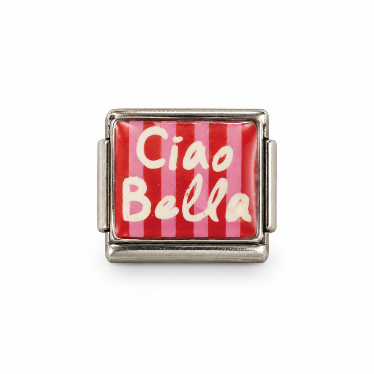 Charm italien Ciao Bella rayures rouge/rose - argenté