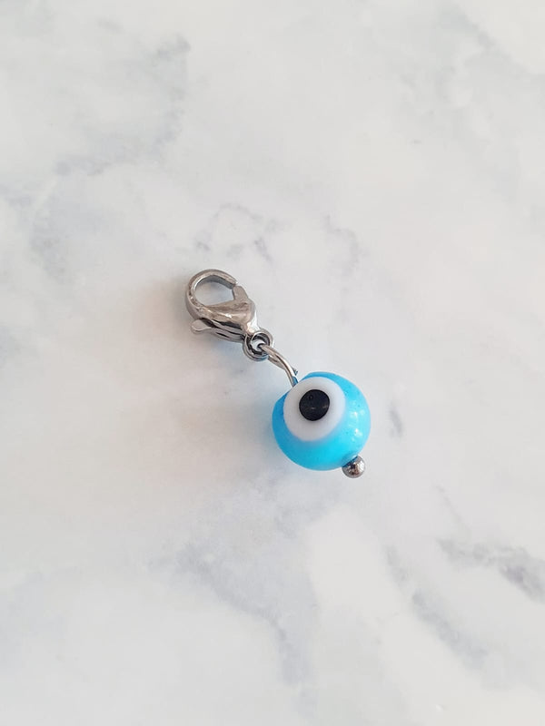 Charm oeil turc rond - argenté / bleu ciel