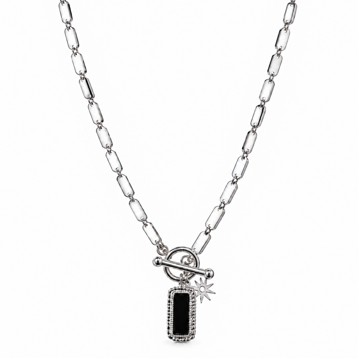 Collier breloque rectangle et étoile - argenté