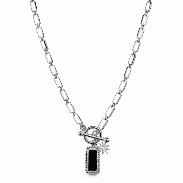 Collier breloque rectangle et étoile - argenté