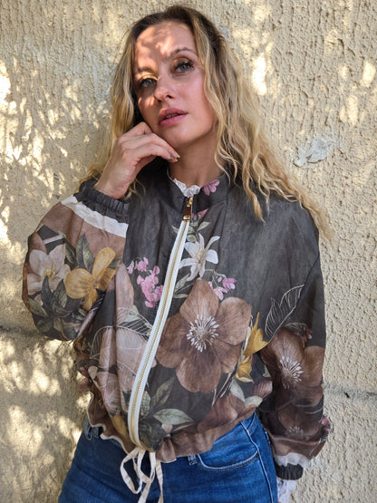 Blouson fleuri kaki