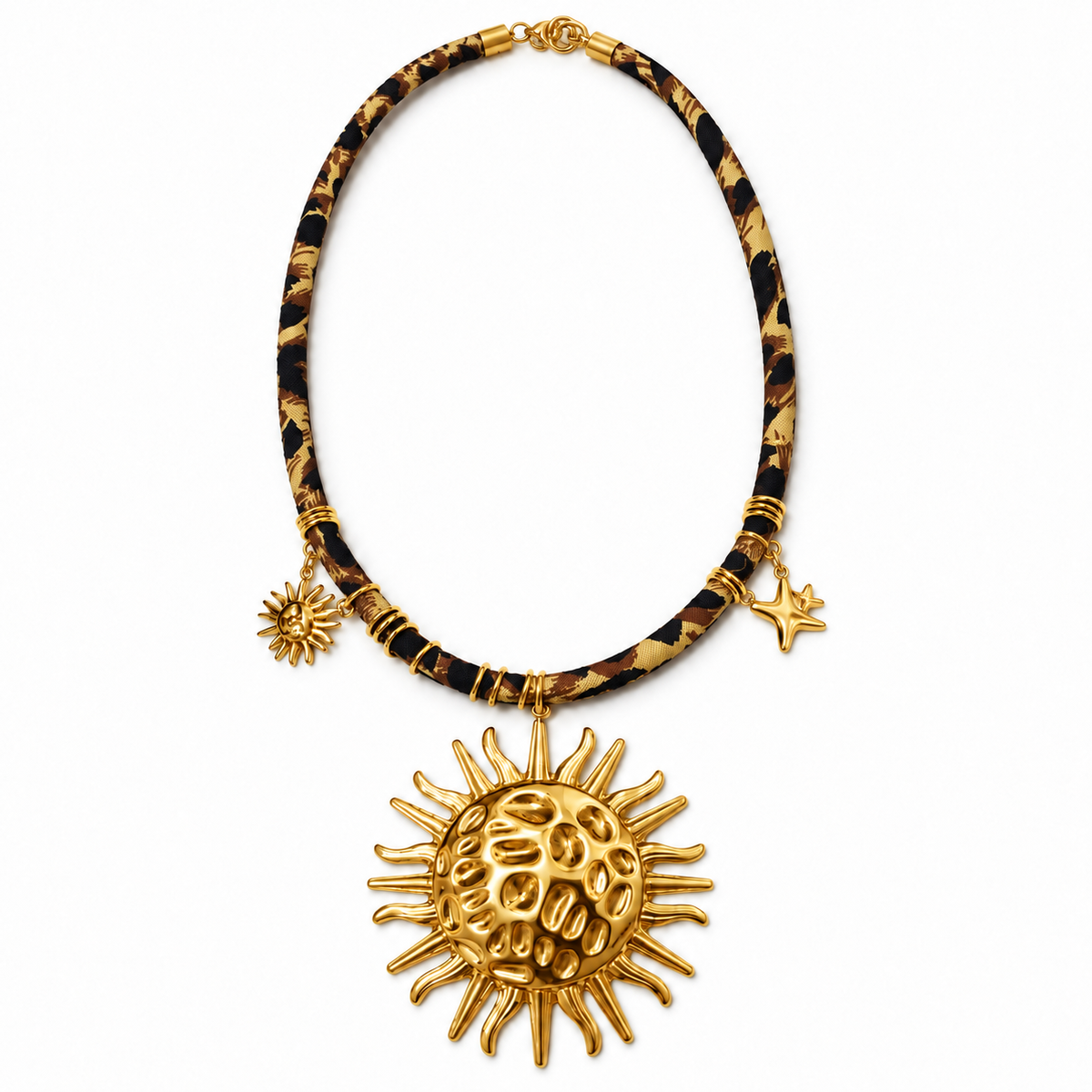 Collier tissu breloques SOLEIL - doré
