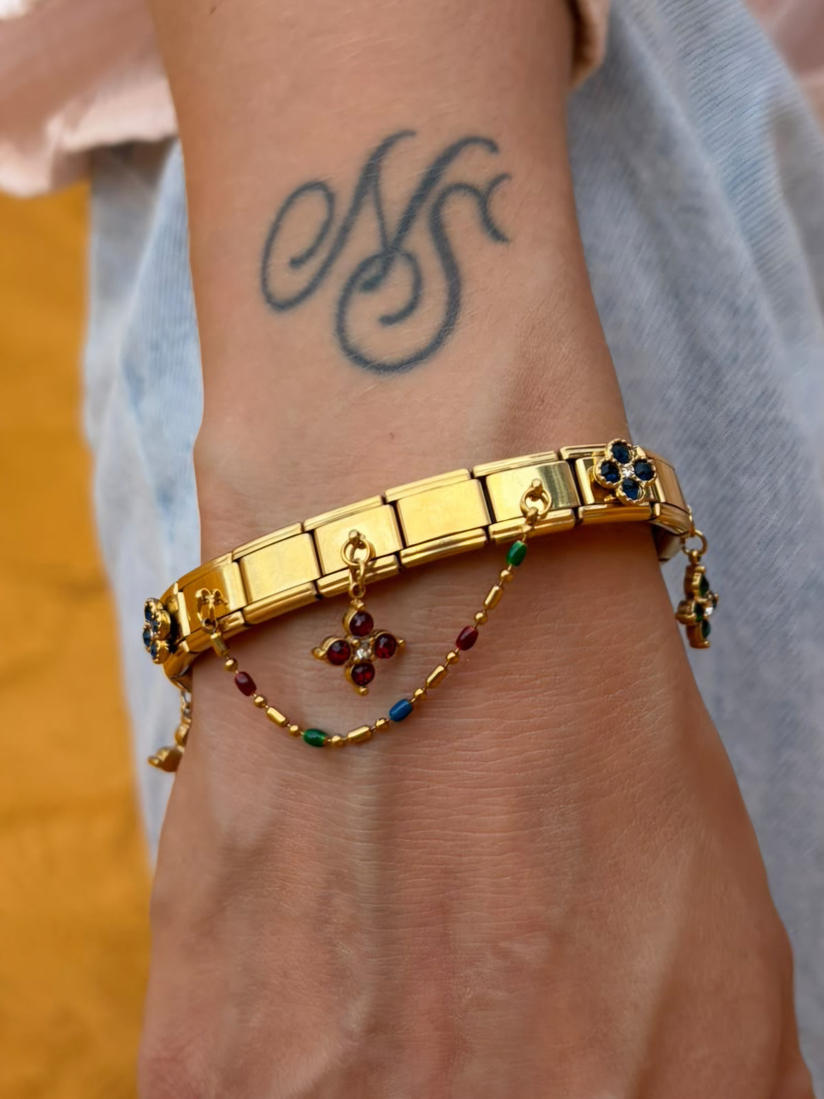 Bracelet italien Fiorella | bleu rouge vert