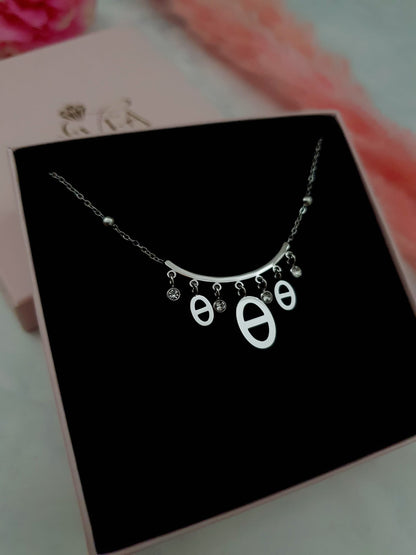 Collier pluie de mailles marines et strass - argenté