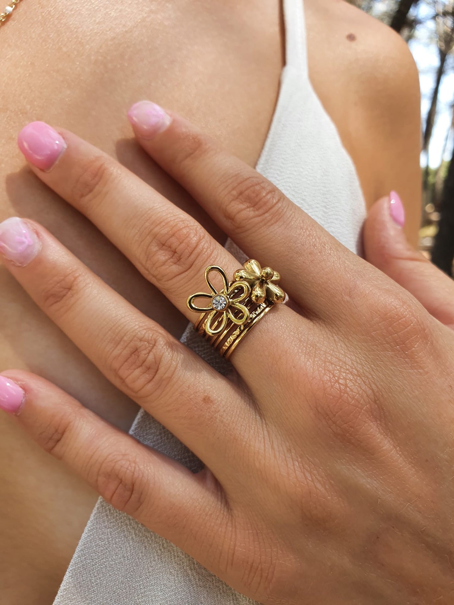 Bague duo de fleurs - doré