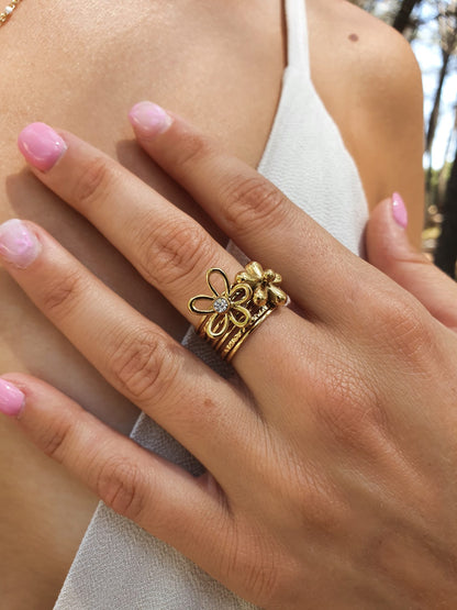 Bague duo de fleurs - doré