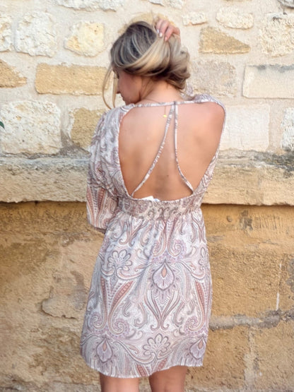 Robe courte imprimée dos nu