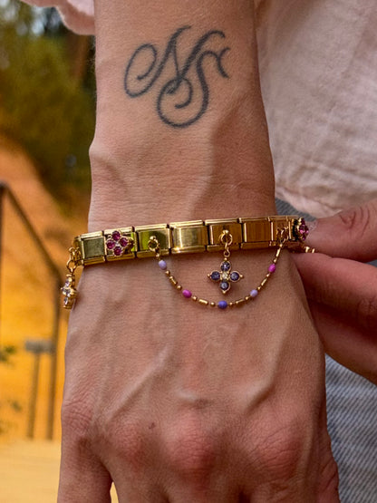 Bracelet italien Fiorella | bleu rose mauve