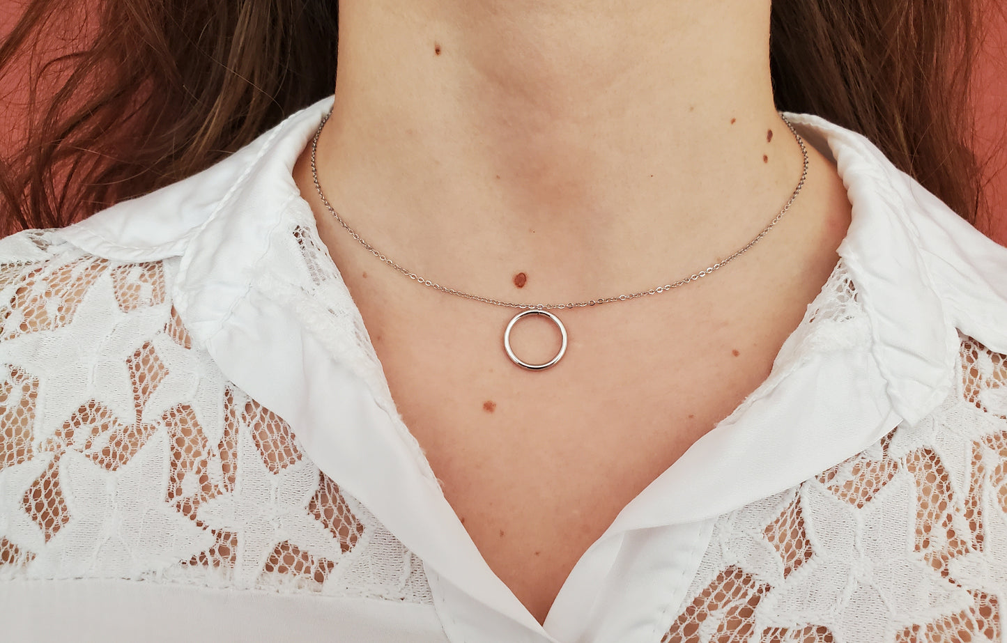 Collier pendentif cercle acier inoxydable