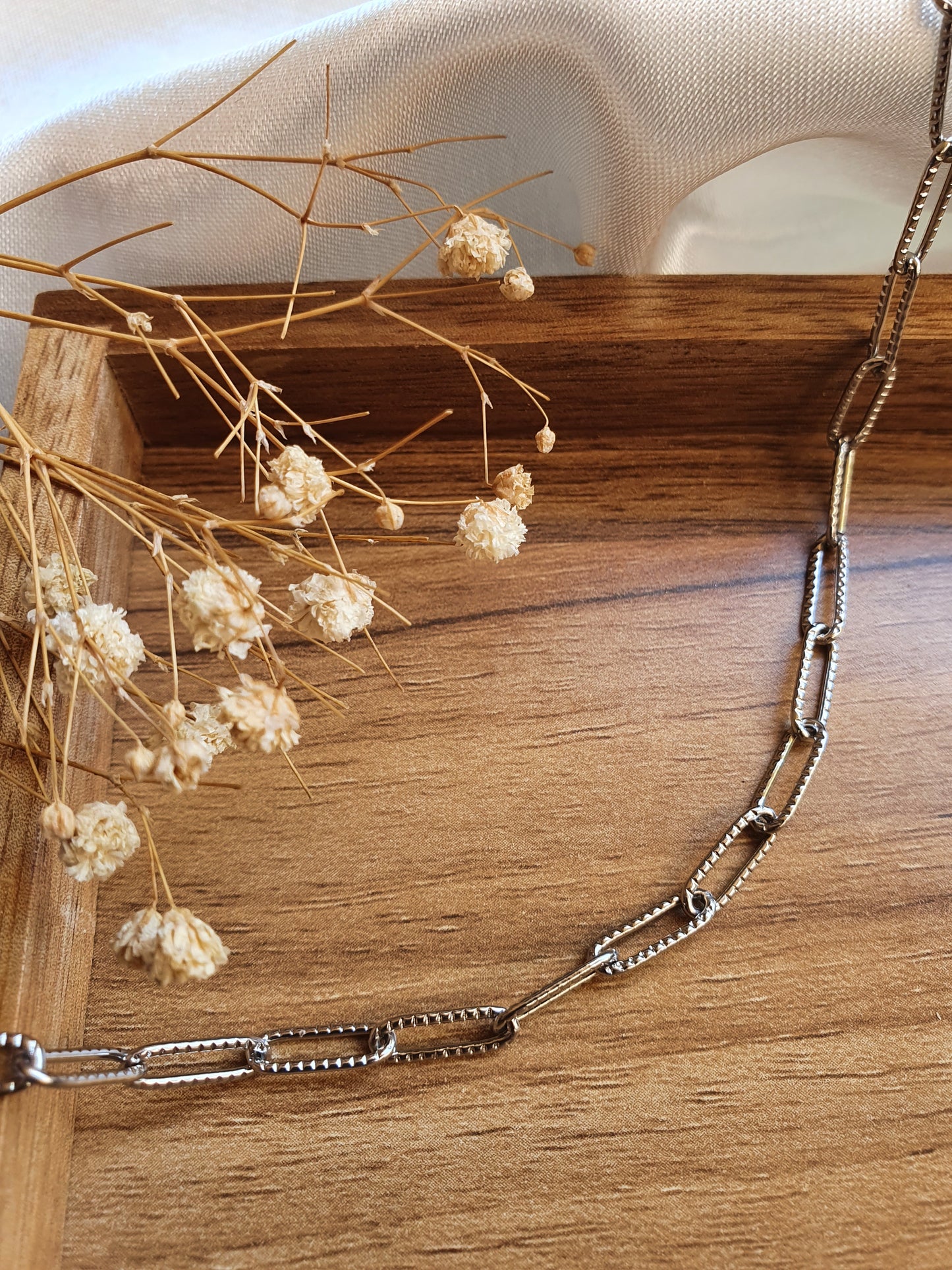 Collier maillons striés - argenté