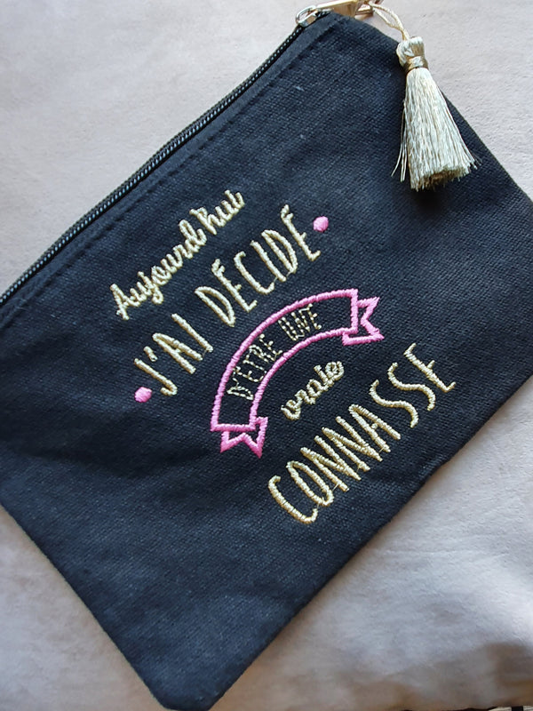 Pochette noire avec broderie dorée et rose Aujourd'hui j'ai décidé d'être une connasse