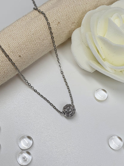 Collier boule strass  - acier argenté