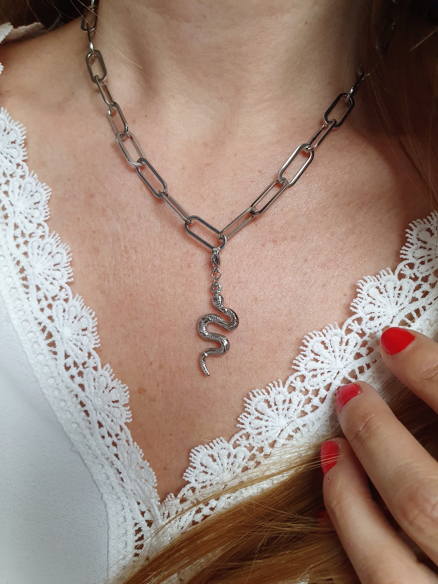 Collier grands maillons plats - argenté