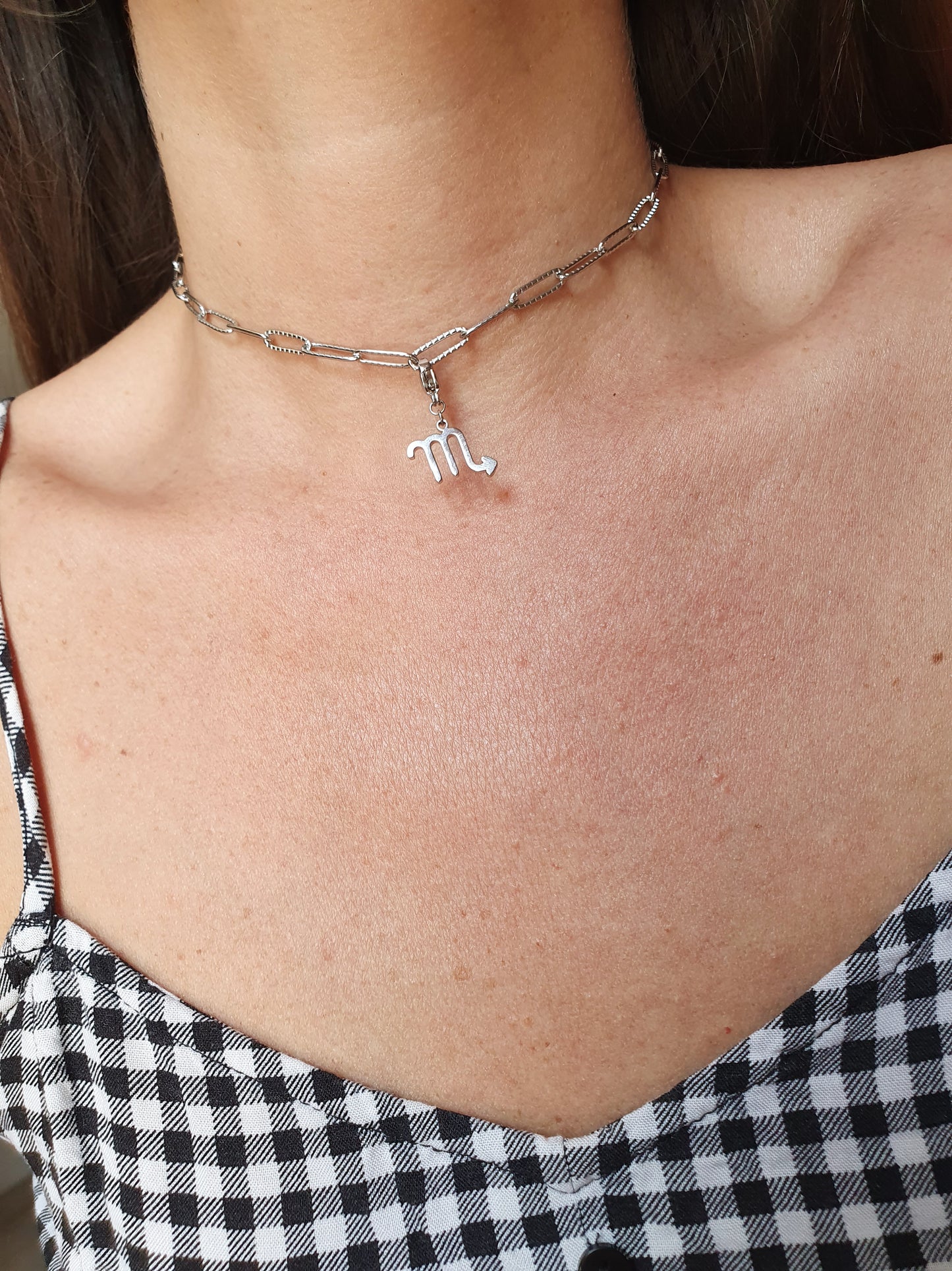 Collier signe astrologique maillons striés - argenté