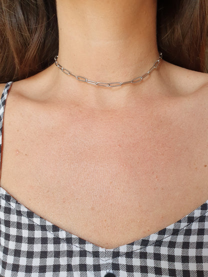 Collier maillons striés - argenté