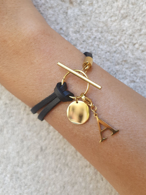 Bracelet pampille et cuir personnalisable - doré