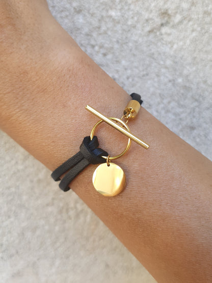 Bracelet pampille et cuir personnalisable - doré